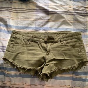 BDG green denim shorts